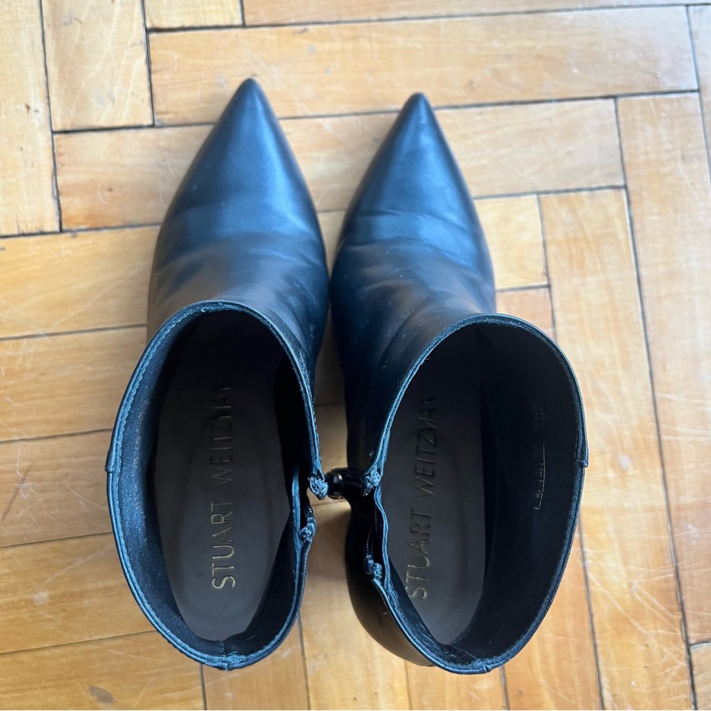 Stuart Weitzman Black Pointed Toe Heel Booties Si… - image 4